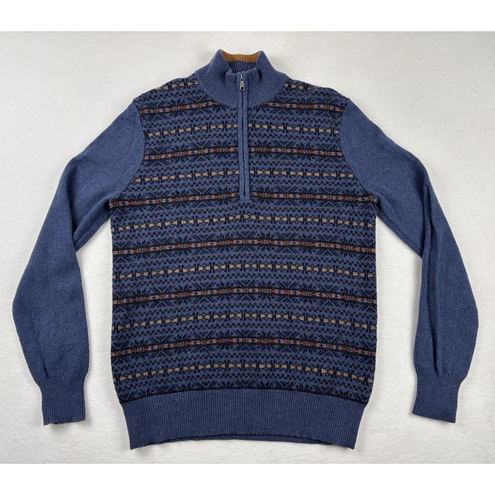 Brooks Brothers Merino Wool Fair Isle Quarter Zip Sweater Men's Medium